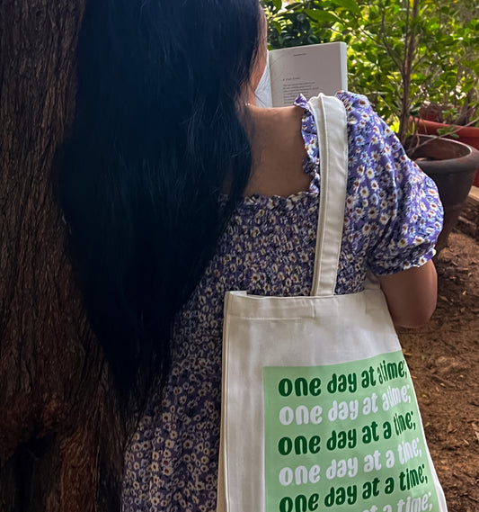 One Day at a Time Green Tote Bag